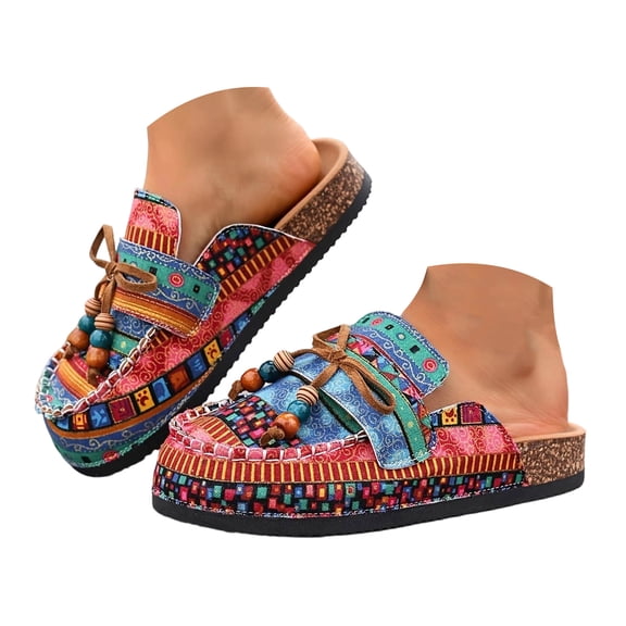 Clogs for Women Boho Platform Sandals Arch Support Cork Footbed Slip on Mules Closed Round Toe Slides Shoes Backless Loafers Blue Size 9