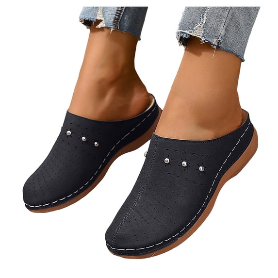 Clogs for Women Comfortable Slip On Closed Toe Mule Breathable Walking Dress Shoes with Arch Support Black Size 9.5