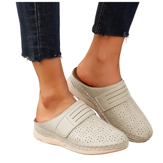 Clogs for Women Hollow out Wedge Sandals Closed Toe Mules Soft Footbed Arch Support Slip on Orthopedic Slippers White Size 7