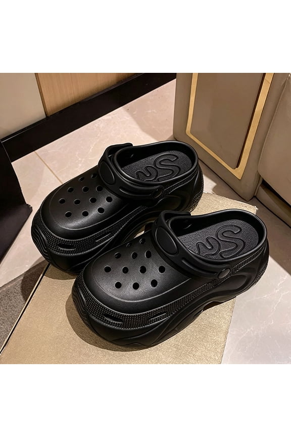 Clogs for Women Thick Sole Cushioned Garden Shoes Comfort Classic Platform Clogs Non- Soft Lightweight (Black 6.5)
