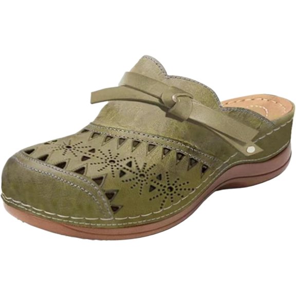 Clogs for Women Wide Width Wedge Sandals Hollow Out Closed Toe Slip On Slippers Arch Support Outdoor Beach Slippers