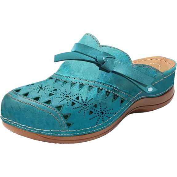 Clogs for Women Wide Width Wedge Sandals Hollow Out Closed Toe Slip On Slippers Arch Support Outdoor Beach Slippers