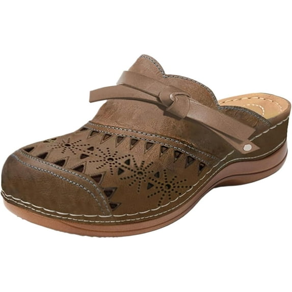 Clogs for Women Wide Width Wedge Sandals Hollow Out Closed Toe Slip On Slippers Arch Support Outdoor Beach Slippers