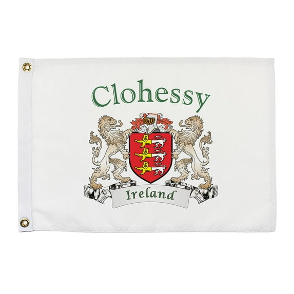 Clohessy Irish Coat of Arms Small White Flag - 16"x10.5" inches