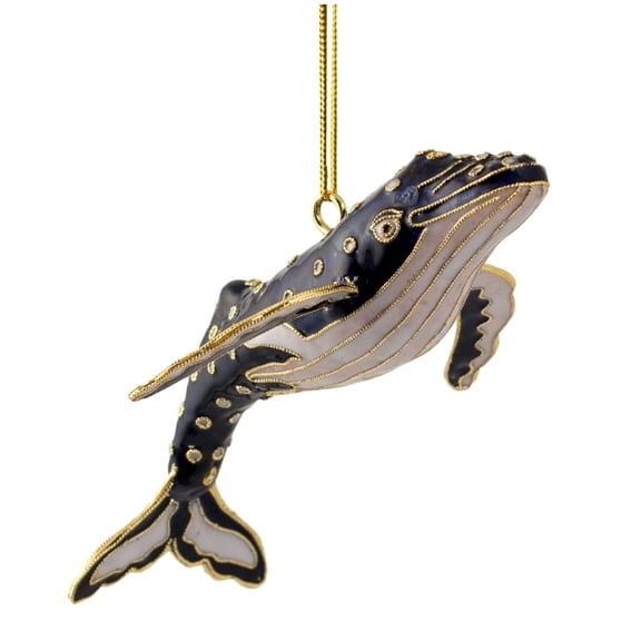 Cloisonn Humpback Whale Hanging Ornament, Black & Gold, 5 Inch