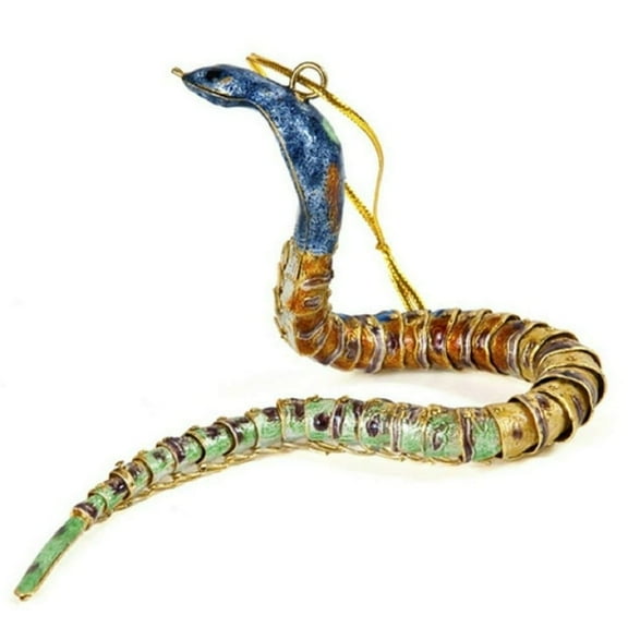 Cloisonne Articulate Snake Ornament, Enamel on Copper, Sparkle Blue