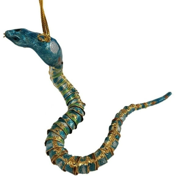 Cloisonne Articulate Snake Ornament, Enamel on Copper Teal