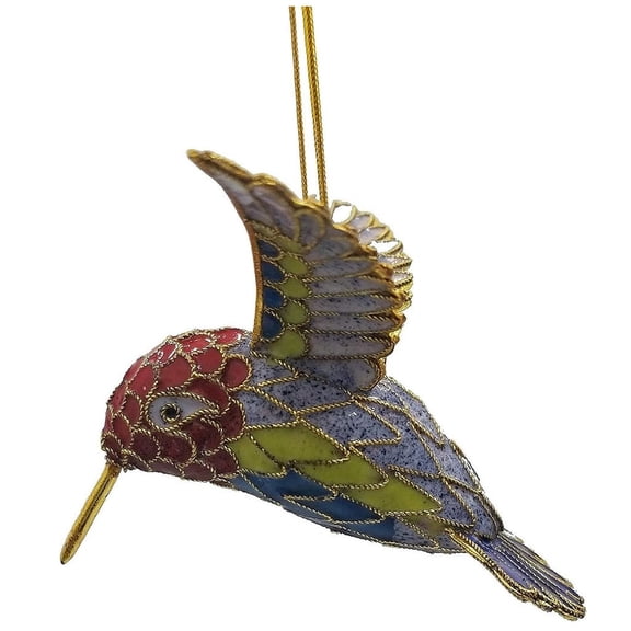 Cloisonne Articulated Hummingbird Ornament , Enamel on Copper (G Red)