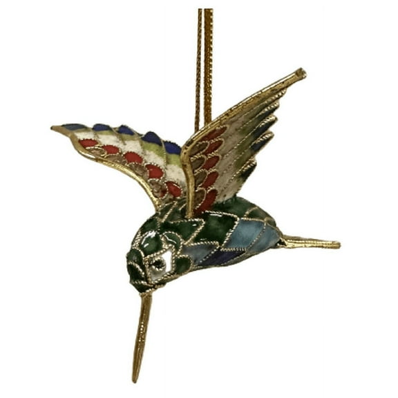 Cloisonne Articulated Hummingbird Ornament , Enamel on Copper (G)