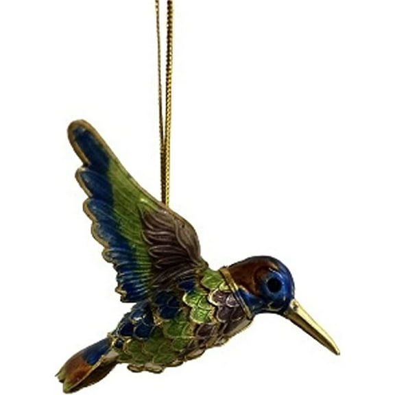 Cloisonne Articulated Hummingbird Ornament , Enamel on Copper, Purple Green and Blue