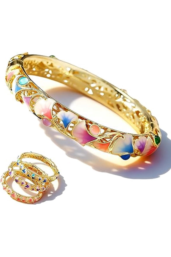 Traditional Cloisonne Enamel Ethnic Spring Hinged Cuff Bangle Bracelet  Handcrafted Women's Jewelry for Daily Wear & Festival Gifts  Z