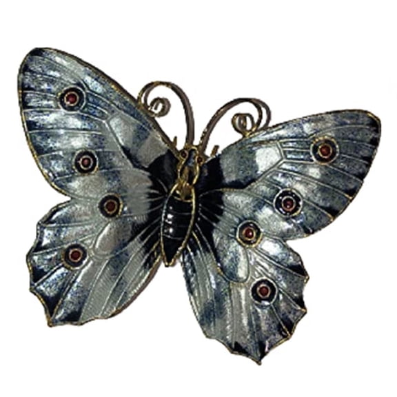 Cloisonne Butterfly Hanging Ornament 3.25 Inches x 3 Inches, Silver