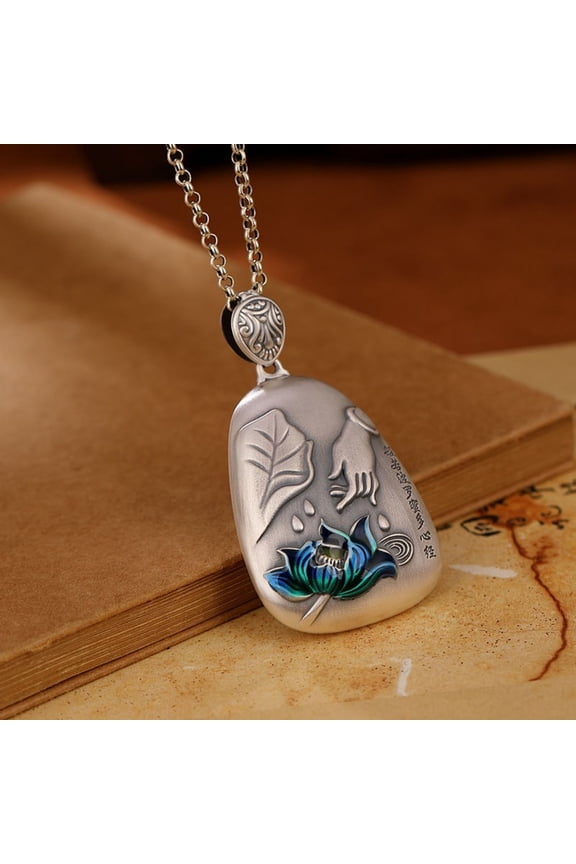 Cloisonne Lotus Buddha Hand Pendant Necklace Asian Style Enamel Jewelry Accessory Unisex Cultural Gift for Men and Women
