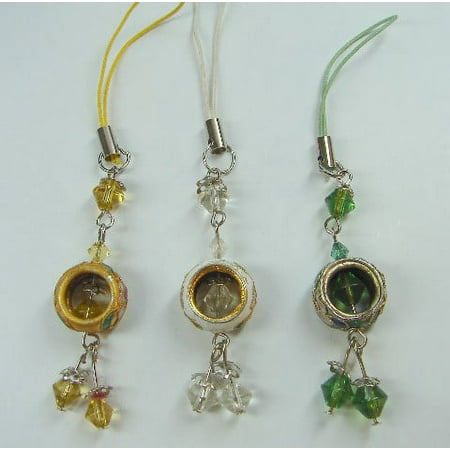 Cloisonne Mobile Phone Charm, Chinese Charms, Yellow, White and Green
