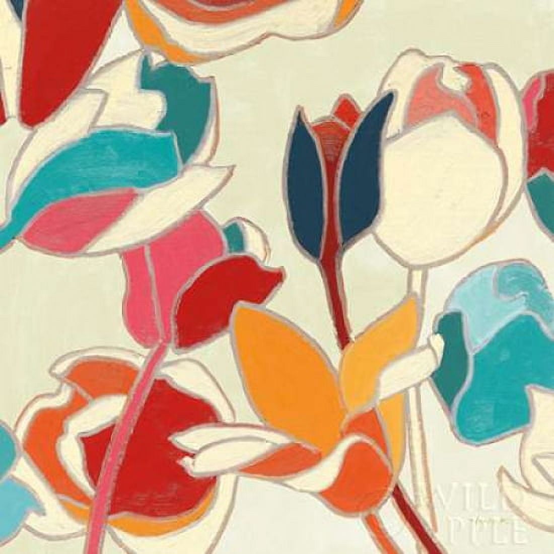 Cloisonne Tulipe II Turquoise and Indigo Vignette Canvas Art - Shirley Novak (24 x 24)