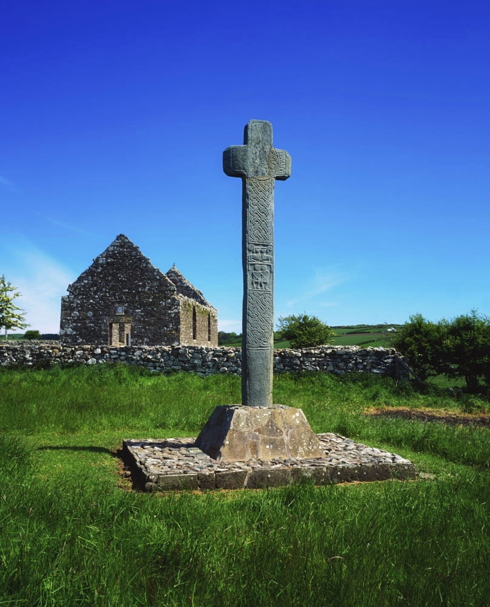 Cloncra Church Inishowen Peninsula County Donegal Ireland High Cross With Church Ruins Canvas Art - The Irish Image Collection Design Pics (26 x 34)