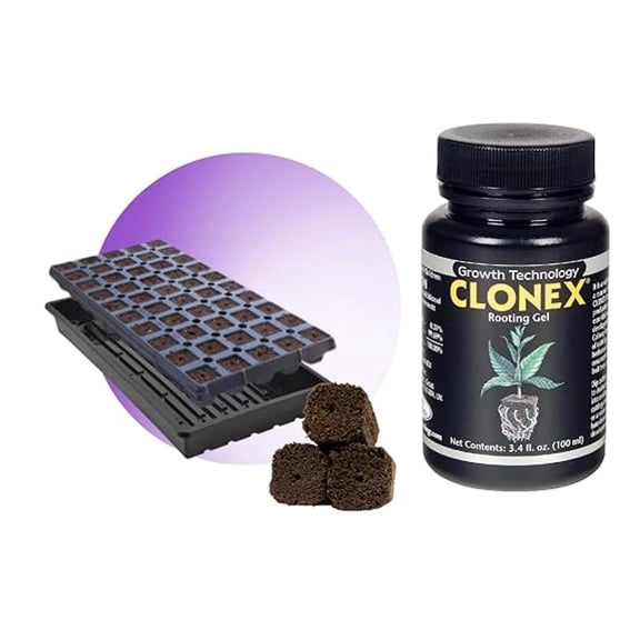 Clonex 100ml Cloning Gel & OrganiPlug Seed and Cutting Plugs Bundle - Pre-Filled Tray with 50 Plugs for Plant Propagation and Rooting