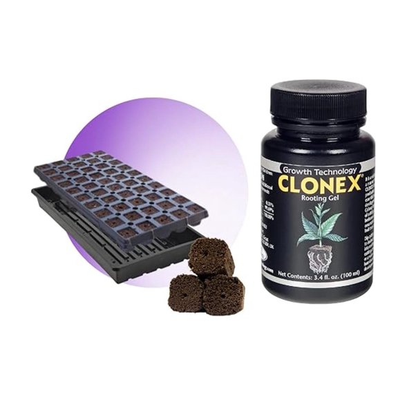 Clonex 100ml Cloning Gel & OrganiPlug Seed and Cutting Plugs Bundle - Pre-Filled Tray with 50 Plugs for Plant Propagation and Rooting