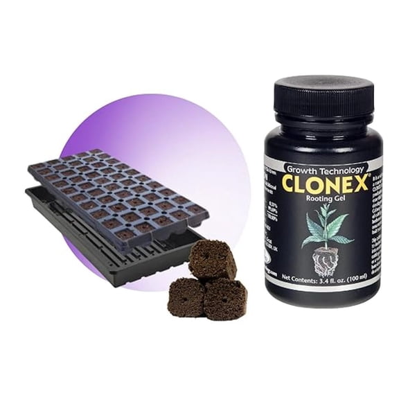 Clonex 100ml Cloning Gel & OrganiPlug Seed and Cutting Plugs Bundle - Pre-Filled Tray with 50 Plugs for Plant Propagation and Rooting