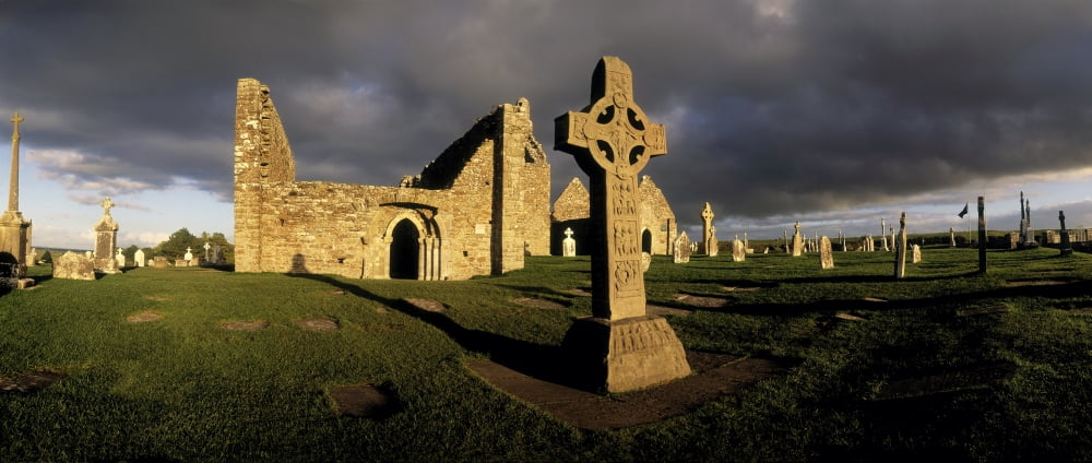 Clonmacnoise Monastery Co Offaly Ireland Cross Of The Scriptures High Cross Canvas Art - The Irish Image Collection Design Pics (30 x 12)