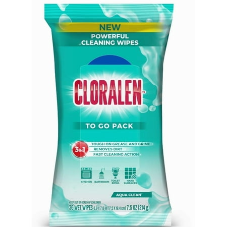 (12 PACK) Cloralen - Cleaning Wipes, Aqua Clean, 36 Count (Pack Of 12) 432 Total Wipes