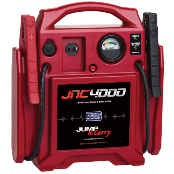 Clore Automotive JNC4000 Jump Starter 1100 Peak Amps 325 Cranking Amps PROFORMER Battery 23 Foot 2 AWG Welding Cable Leads Industrial Clamps Built In Charger Voltmeter 12VDC Outlet