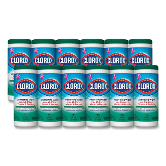 Clorox 01593 7 in. x 8 in. 1-Ply Bleach Free Disinfecting Wipes - Fresh Scent, White (12 Canisters/Carton)