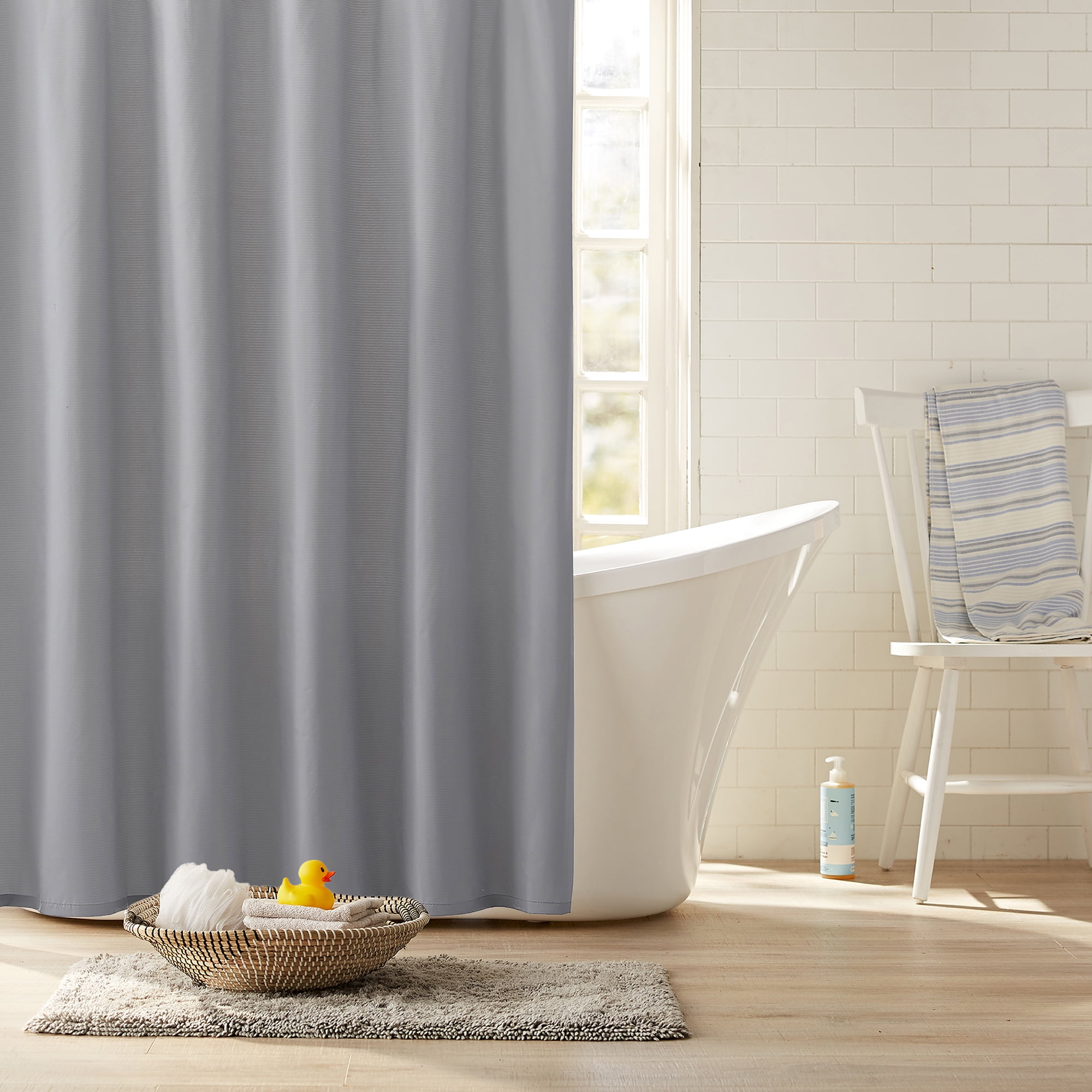 Clorox 100% Polyester Shower Curtain Set with Waterproof PEVA Liner and 12 Metal Hooks (Gray)
