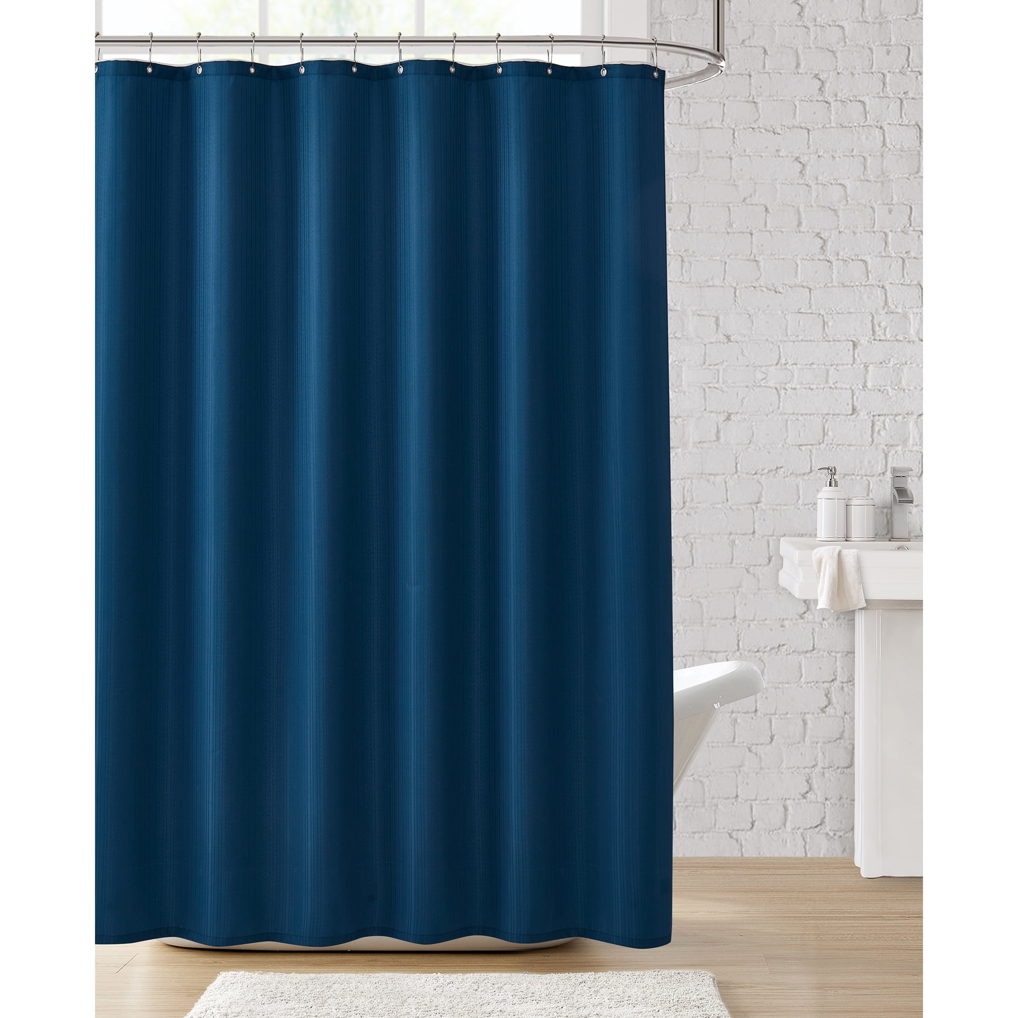 Clorox 100 Polyester Shower Curtain Set with Waterproof PEVA Liner and 12 Metal Hooks (Midnight