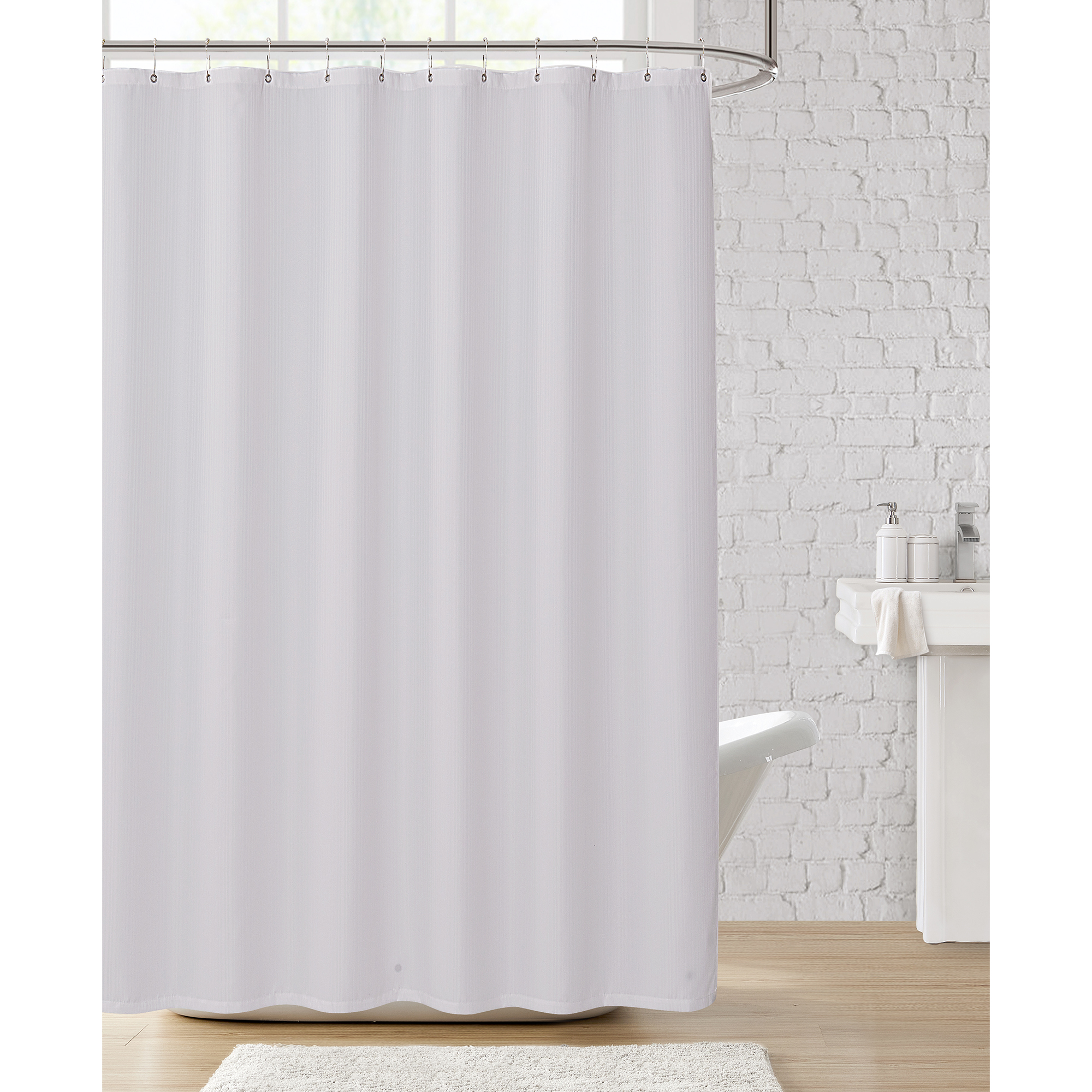 Clorox 100 Polyester Shower Curtain Set with Waterproof PEVA Liner and 12 Metal Hooks (White