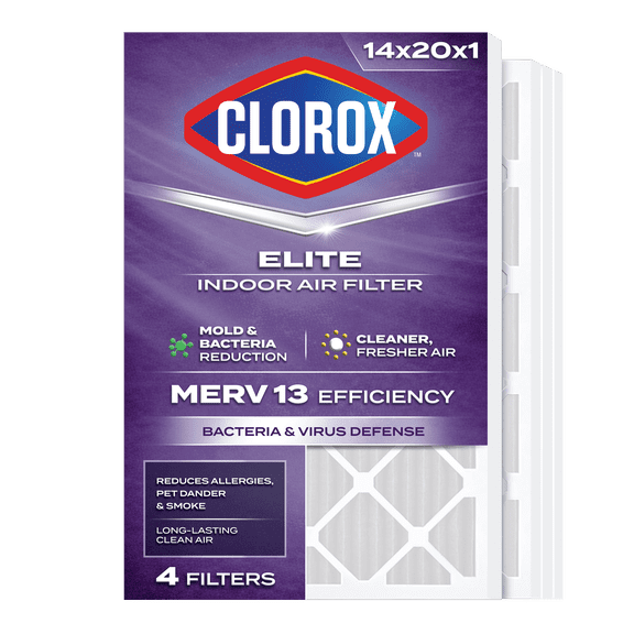Clorox 14x20x1 Air Filter MERV 13 Virus & Bacteria Defense HVAC Furnace Filters, MPR 1900-2200 & FPR 9-10, 4 Count