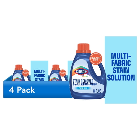 (4 pack) Clorox 2 For Colors Stain Remover, 2 in 1 Laundry + Fabric, Bleach Free, Fresh Scent, 88 Fl Oz.