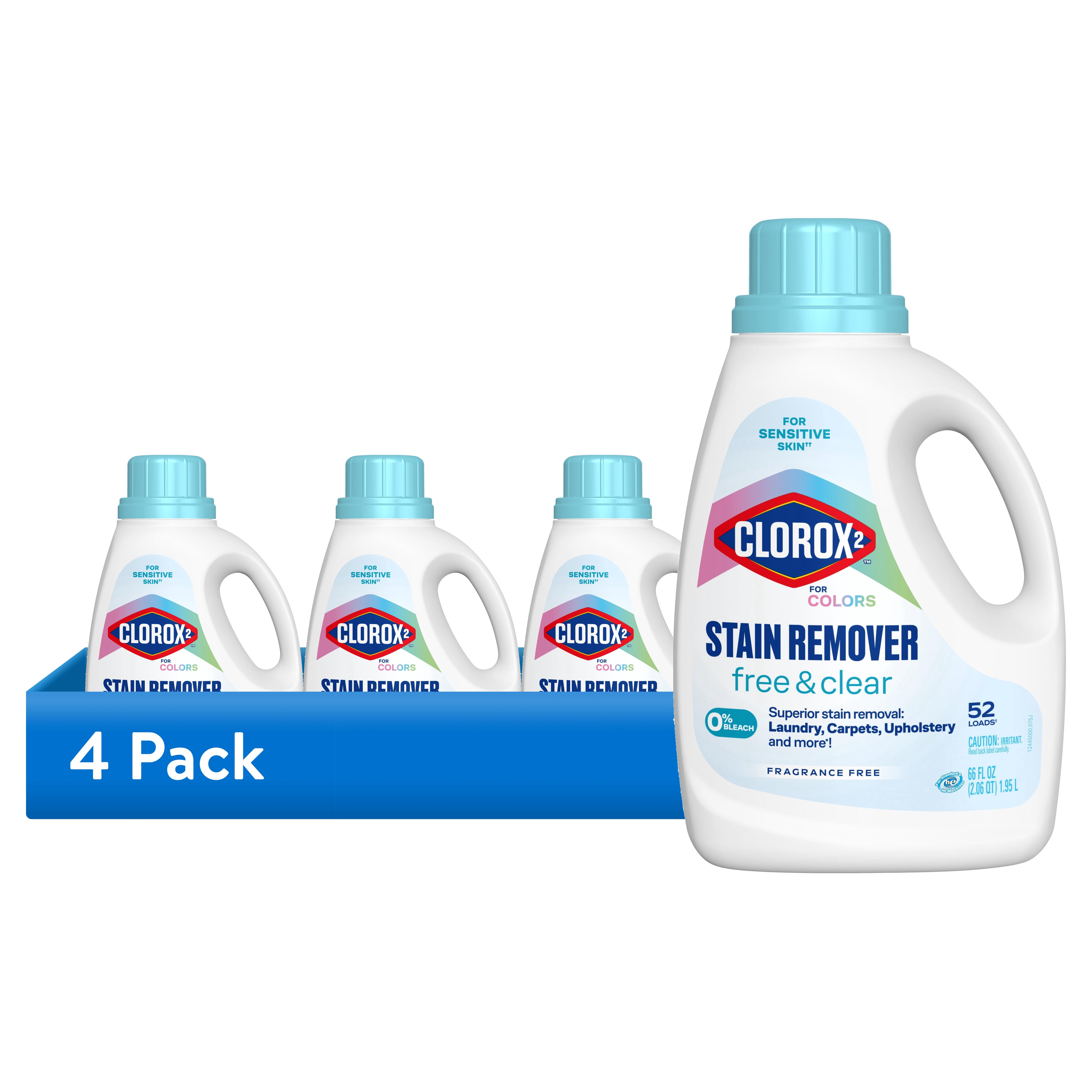 (4 pack) Clorox 2 For Colors Stain Remover, 2 in 1 Laundry + Fabric, Free and Clear, 66 fl oz.