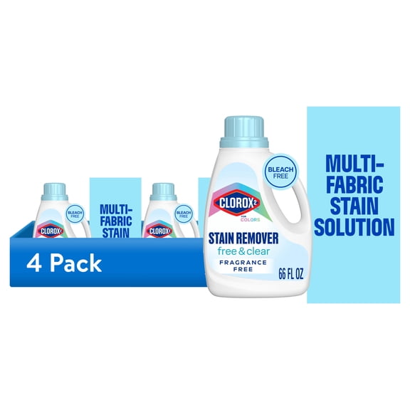 (4 pack) Clorox 2 for Colors Stain Remover, 2 in 1 Laundry + Fabric, Free and Clear, 66 fl oz