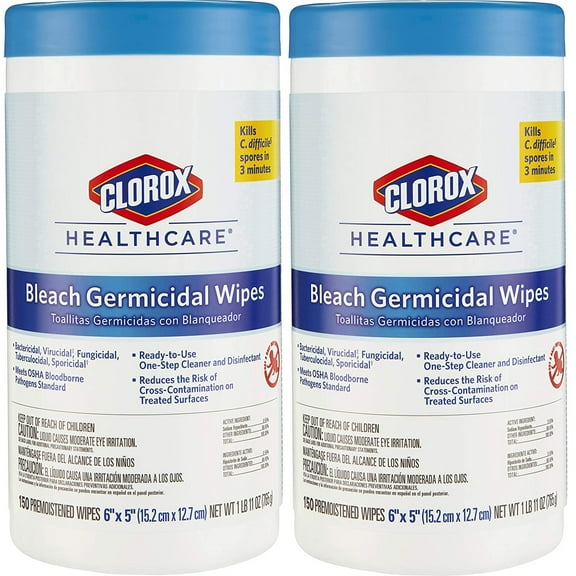 Clorox 30577 Healthcare Bleach Germicidal Wipe, 150 Count (3 Containers)