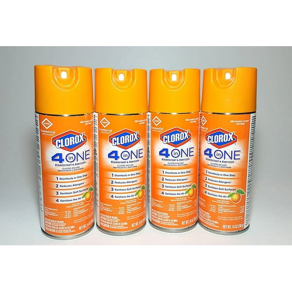 Clorox  4-in-One Disinfectant and Sanitizer, Citrus, 14 oz Aerosol, Pack Of 4