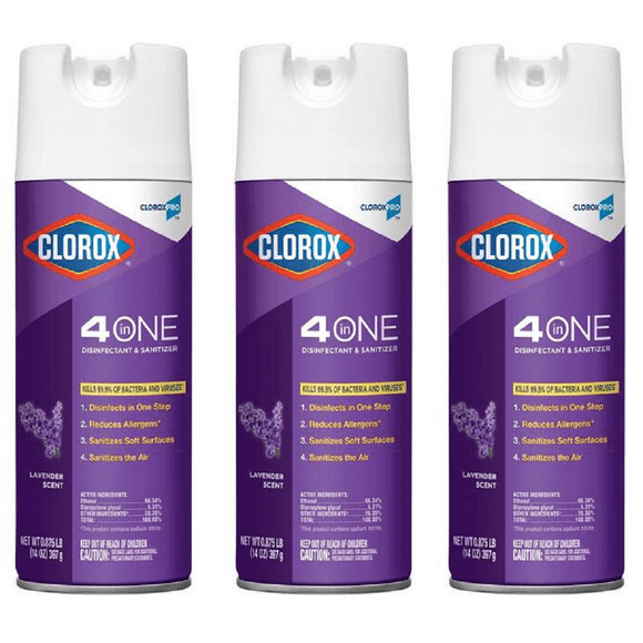 Clorox 4-in-One Disinfectant and Sanitizer Lavender Scent 14 oz Aerosol (3-Pack)