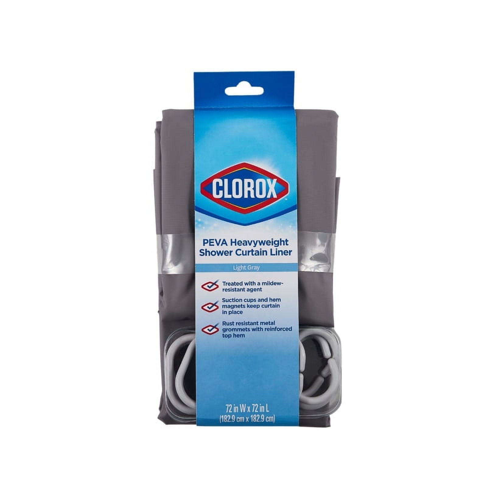 Clorox Lightweight Waterproof Fabric Shower Curtain W/Hooks 70x72 in