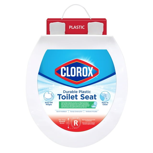 Clorox Antimicrobial Round Plastic Toilet Seat with Easyoff Hinges