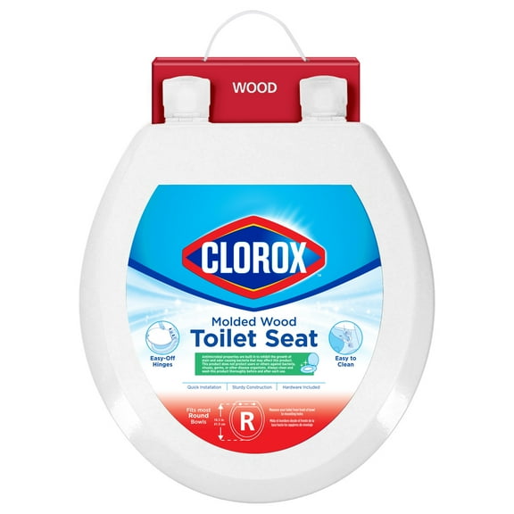 Clorox Antimicrobial Round Wood Toilet Seat with Easy-off Hinges