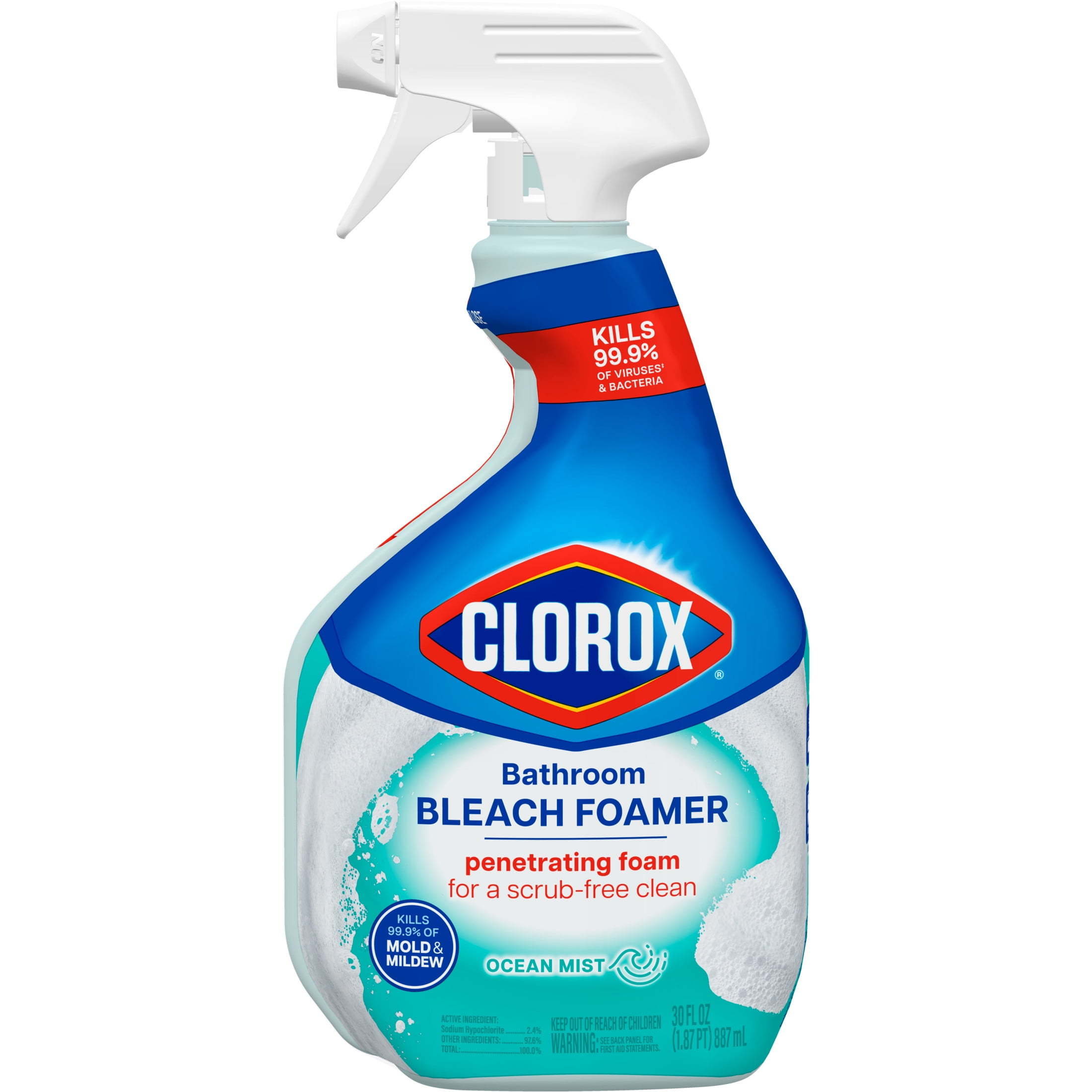 Clorox Bleach Foamer Bathroom and Shower Cleaner Spray, Ocean Mist, 30 fl oz