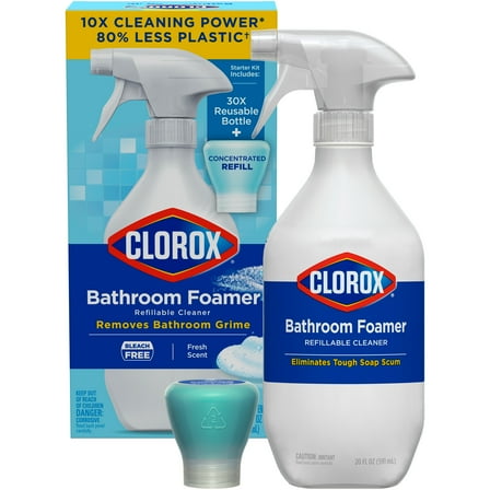 Clorox Bathroom Foamer Reusable Cleaner, 1 Bottle and 1 Refill, Fresh Scent, 1.13 fl oz