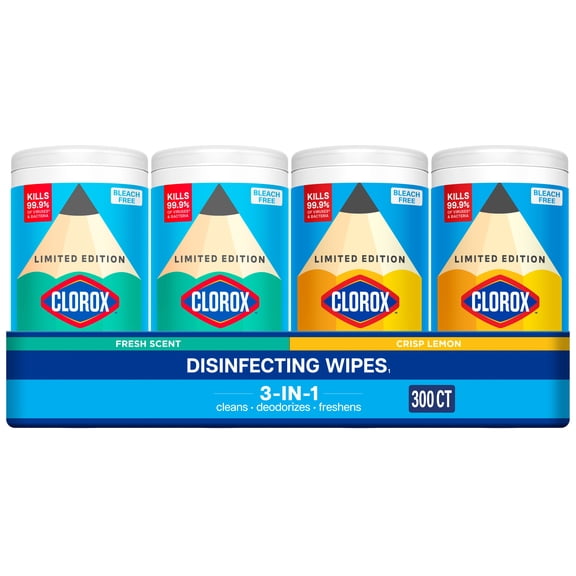 Clorox Disinfecting Cleaning Wipes Variety Pack, Bleach Free, Fresh Scent and Crisp Lemon, 75 Count Each, Pack of 4