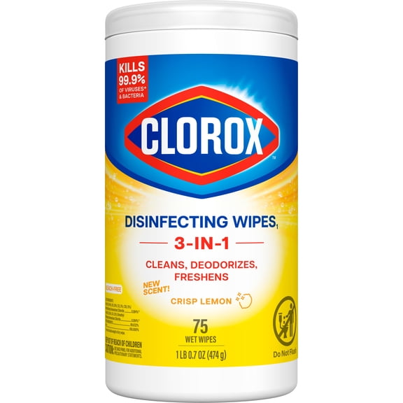 Clorox Bleach-Free Disinfecting and Cleaning Wipes, Crisp Lemon, 75 Count