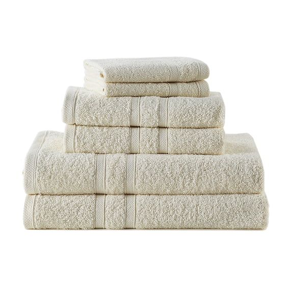 Clorox Bleach Friendly 6 Piece Towel Set, (2 Bath, 2 Hand, 2 Wash), Ivory