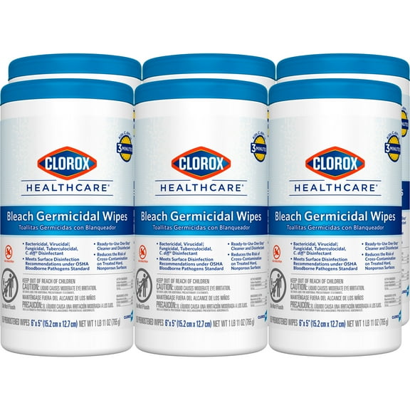 Clorox® Healthcare® Bleach Germicidal Wipes, 150 Wipes Per Canister, Case Of 6 Canisters