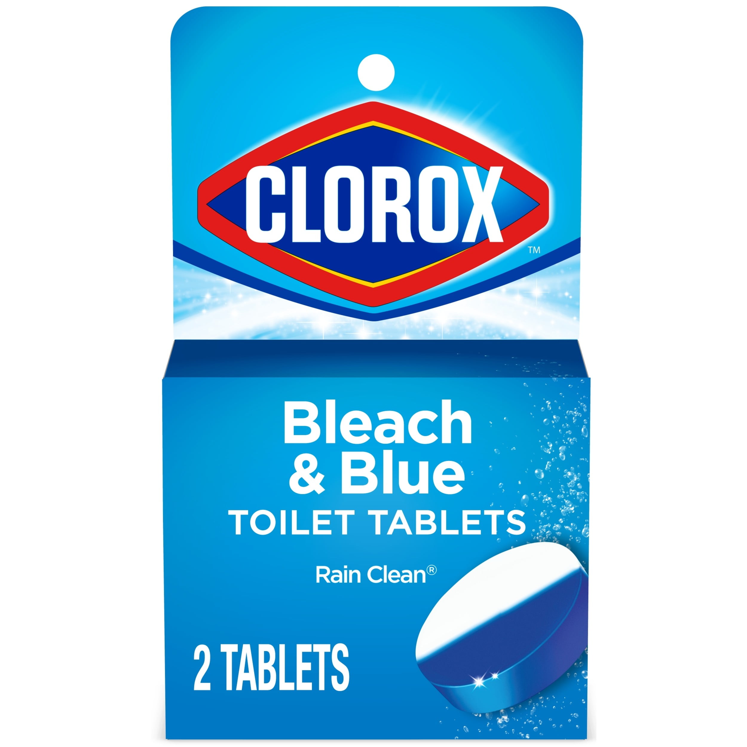 Clorox Bleach and Blue Tablets, Toilet Bowl Cleaner, Rain Clean, 2 Ct