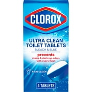 Clorox Bleach and Blue Toilet Bowl Cleaner Tablets, Rain Clean, 4 Count