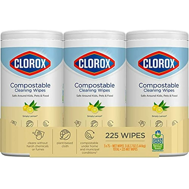 Clorox Compostable Cleaning Wipes, All Purpose Wipes, Free & Clear, 75  Count Each