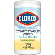 Clorox Compostable Cleaning Wipes, All Purpose Wipes, Simply Lemon, 75 Count